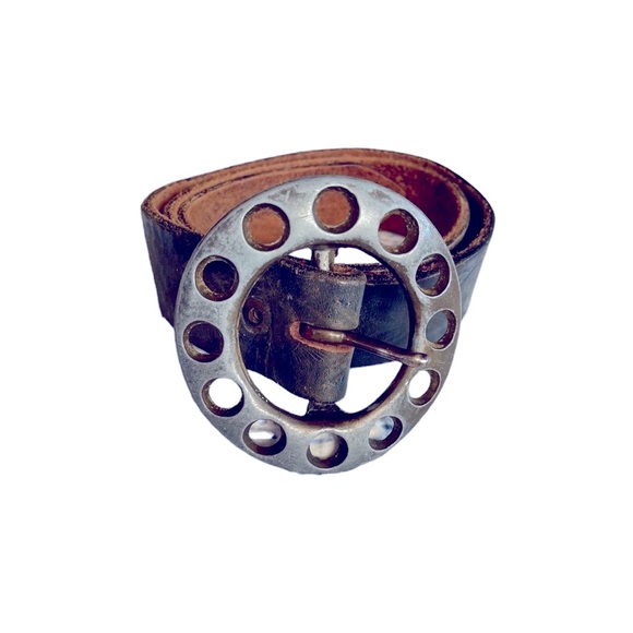 Old Stud Belt Dark leather with slight Blue tint Hand embossed - Picture 1 of 7